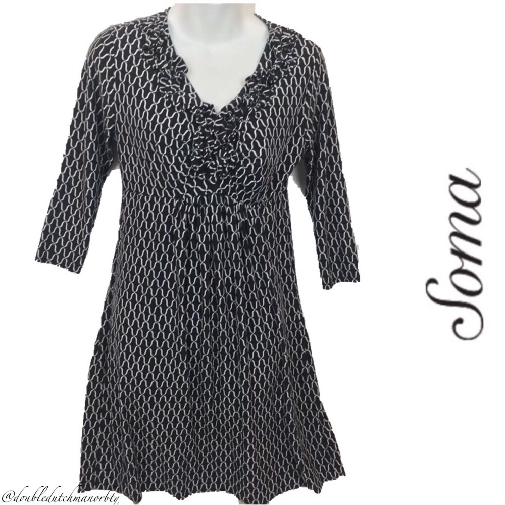 Soma Womens Black White VNeck Dress Fresh Fashion